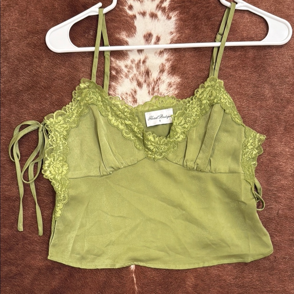 Hazel Green Lace Trim Cami Top